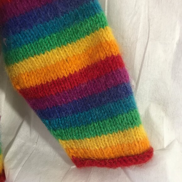 Rainbow Wool Sweater Rare Hand Knit Nepal Unisex Sz L Roll Neck Chunky - Picture 5 of 8